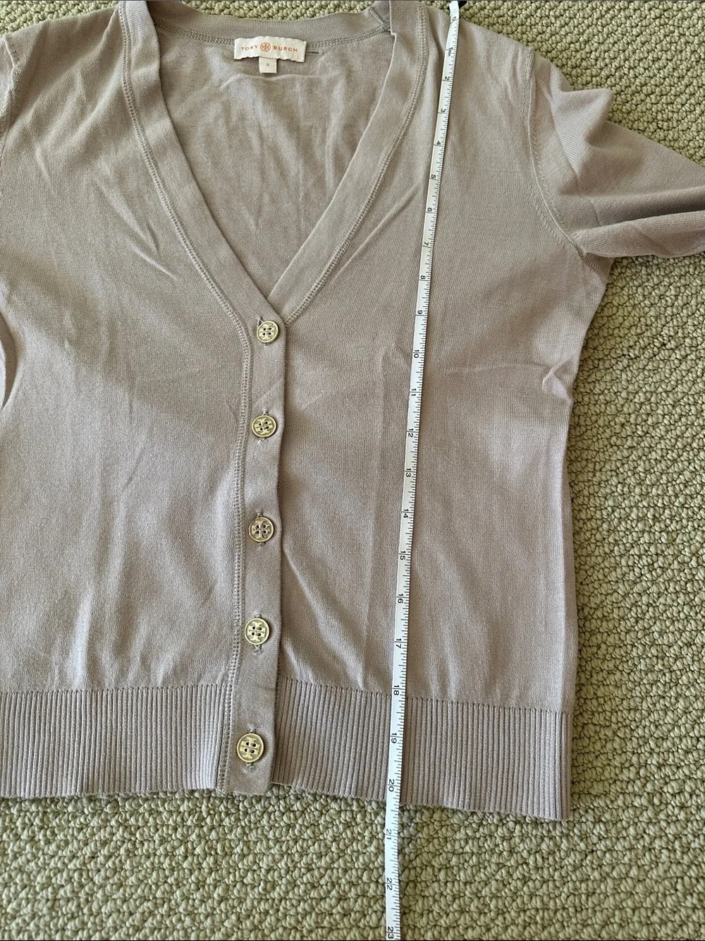 Tory Burch Dusty Taupe Button-Front V-Neck Cardigan - Picture 5 of 5